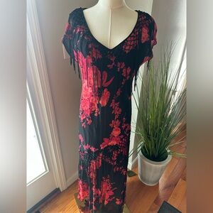 Vintage 90’s Temptations M Floral Midi Fringe Detail Gypsy Bohemian Dress